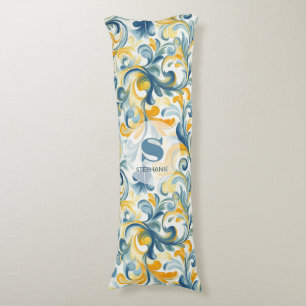 Coussins Longs Motif feuille bleu et or Paisley