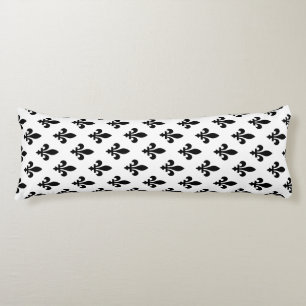 Coussins Longs Motif Fleur de Lis, Royal Français, Noir sur Blanc