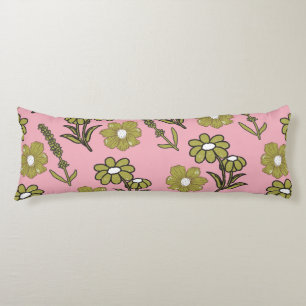 Coussins Longs Motif Fleur Hippie Funky Rétro Vert Rose Y2K