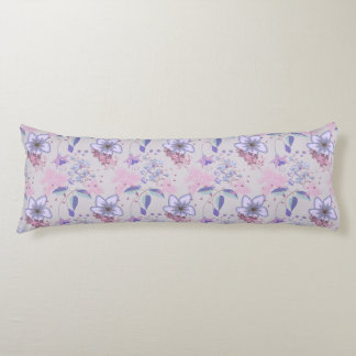 Coussins Longs Motif floral botanique pastel lavande et blush