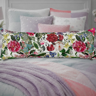 Coussins Longs Motif Floral Cottage Rose Beige Vintage