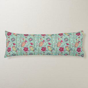 Coussins Longs Motif floral de bande dessinée avec des oiseaux