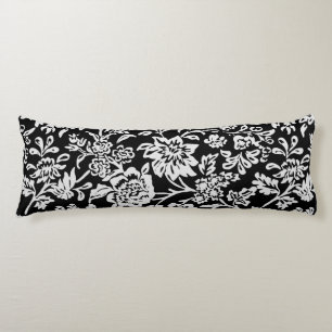 Coussins Longs Motif floral de ferme en ivoire noir et blanc