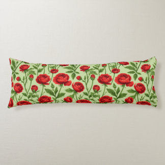 Coussins Longs Motif floral de renoncule rouge vibrant