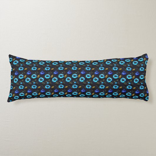 Coussins Longs Motif floral fleurs bleues (Devant)
