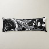 Coussins Longs Motif floral gris sur le noir (Dos)