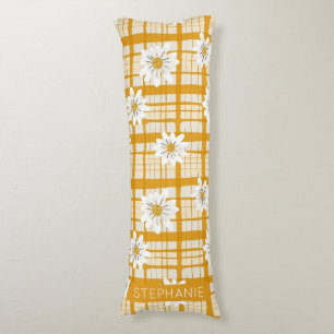 Coussins Longs Motif floral marguerrier blanc sur En vichy jaune