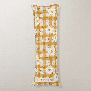 Coussins Longs Motif floral marguerrier blanc sur En vichy jaune