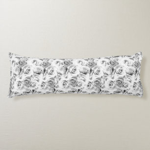 Coussins Longs Motif floral répétitif   Motif Roses blanches