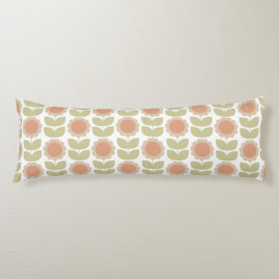 Coussins Longs Motif floral rétro rose pastel du milieu du siècle