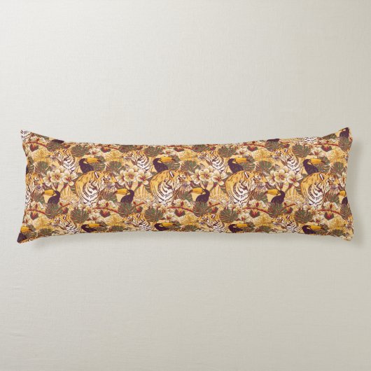 Coussins Longs Motif floral tropical avec le tigre (Devant)