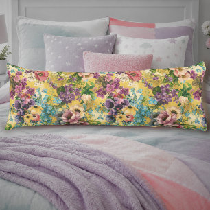 Coussins Longs Motif floral vintage jaune violet romantique