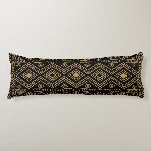 Coussins Longs Motif géométrique complexe en or noir sur surface (Devant)
