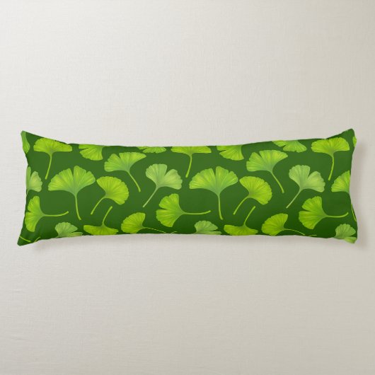 Coussins Longs Motif Ginkgo sur vert foncé (Devant)