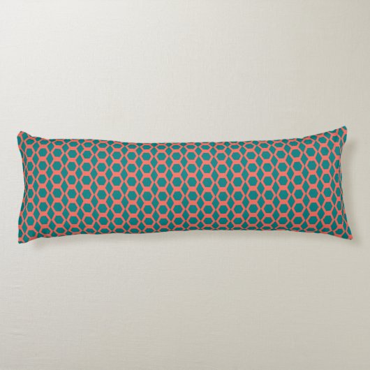 Coussins Longs Motif Hexagonal Corail Sarcelle (Dos)