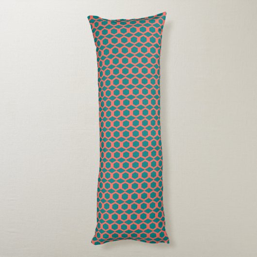 Coussins Longs Motif Hexagonal Corail Sarcelle (Dos (Vertical))