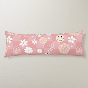 Coussins Longs Motif hippie Super rose rétro À damiers