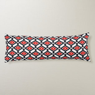 Coussins Longs Motif Ikat - Rouge foncé, noir et blanc