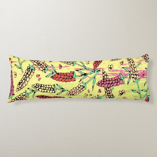 Coussins Longs motif jaune, rose et rouge (Devant)