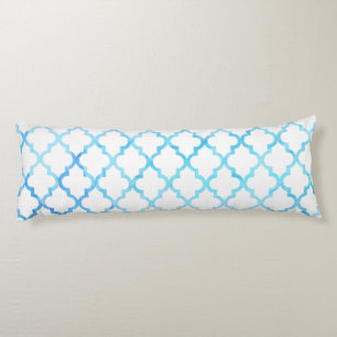 Coussins Longs Motif moderne quatrefeuilles aquarelle bleu blanc