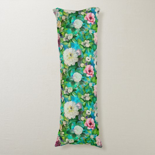 Coussins Longs Motif monogramme bleu fleuri rose (Devant (Vertical))