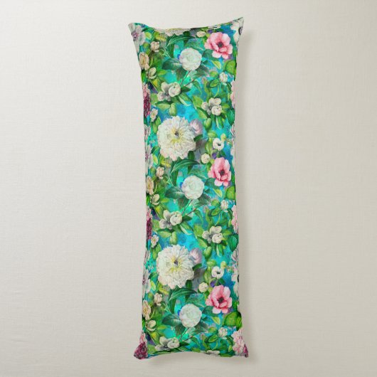 Coussins Longs Motif monogramme bleu fleuri rose (Dos (Vertical))