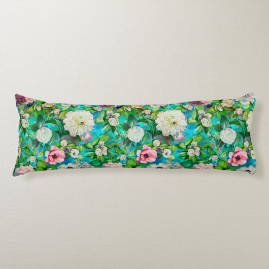 Coussins Longs Motif monogramme bleu fleuri rose (Devant)