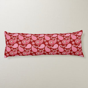 Coussins Longs Motif Paisley, rouge foncé, rose et blanc