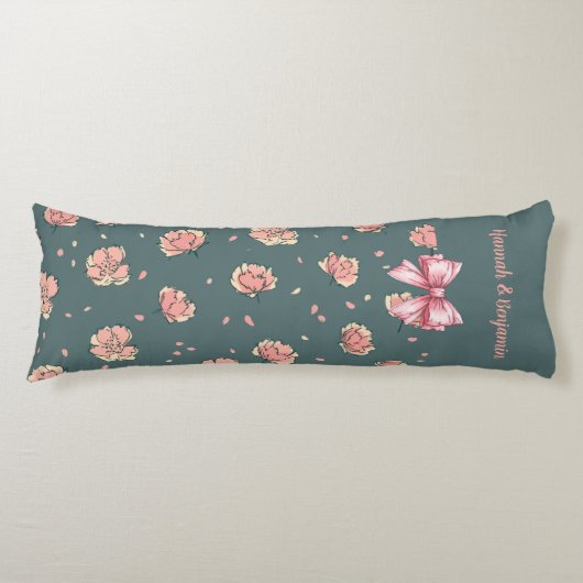 Coussins Longs Motif Pink Peony et Bow (Devant)