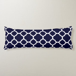 Coussins Longs Motif quatrefeuilles bleu marine et blanc