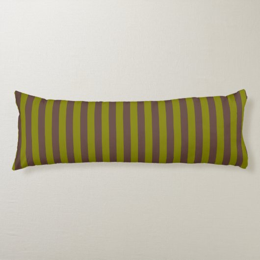 Coussins Longs Motif rayé en chocolat brun et vert olive (Devant)