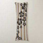 Coussins Longs Motif rayures fond pierre + fleurs d'hibiscus (Devant (Vertical))