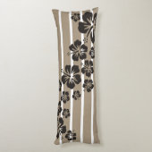 Coussins Longs Motif rayures fond pierre + fleurs d'hibiscus (Dos (Vertical))