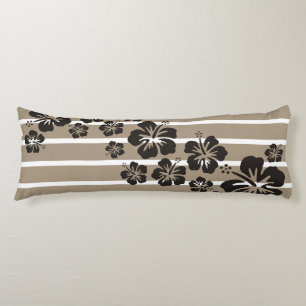 Coussins Longs Motif rayures fond pierre + fleurs d'hibiscus