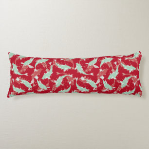 Coussins Longs Motif Répétant Rouge Et Vert   Koi Fish Motif