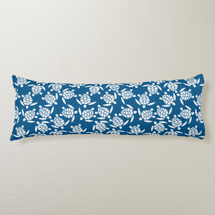 Coussins Longs Motif Répété Blanc Et Bleu   Motif Tortue De Mer