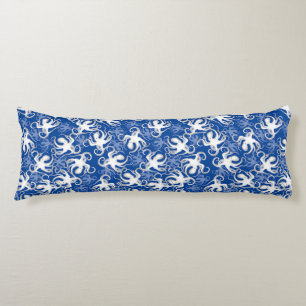 Coussins Longs Motif Répétitif Blanc Et Bleu Motif de Pieuvre