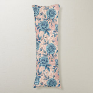 Coussins Longs Motif Rose bleu rétro sur Arrière - plan rose doux