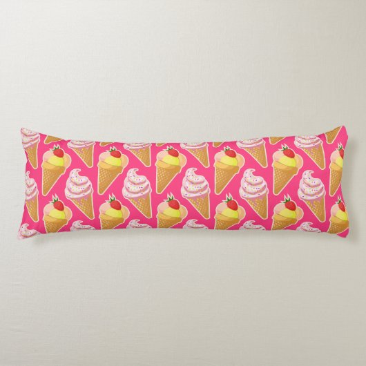Coussins Longs Motif rose Kawaii avec crème glacée aux fraises (Devant)