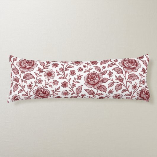 Coussins Longs Motif Rose Vintage rouge foncé (Devant)