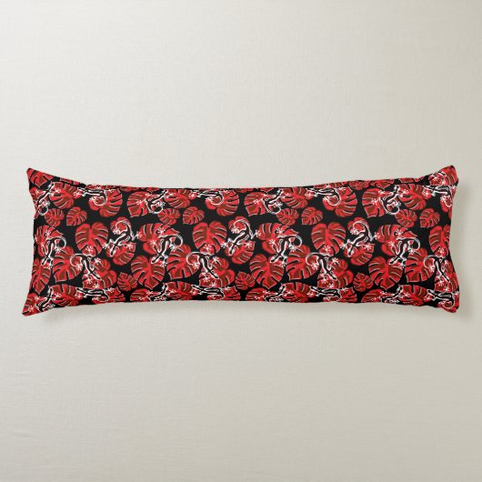 Coussins Longs Motif Rouge Et Noir - Geckos Et Feuille (Devant)
