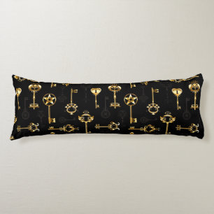 Coussins Longs Motif sans couture avec des clés dorées