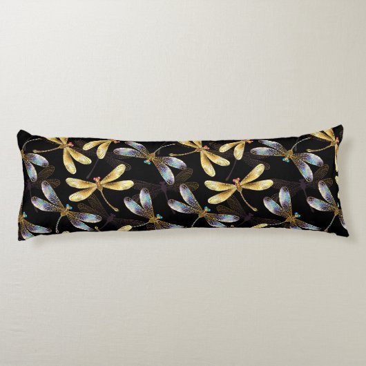 Coussins Longs Motif sans couture avec libellules d'or (Dos)