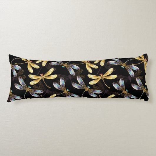 Coussins Longs Motif sans couture avec libellules d'or (Devant)