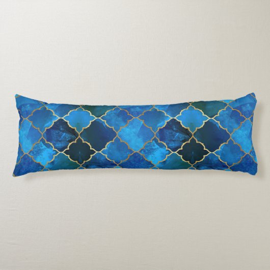 Coussins Longs Motif Sapphire Gemstone & Gold Marocain Carrelage (Devant)