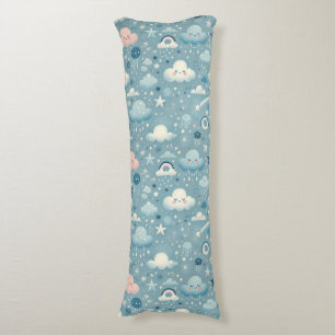 Coussins Longs Motif Sky Whimsical avec nuages, étoiles - Bleu
