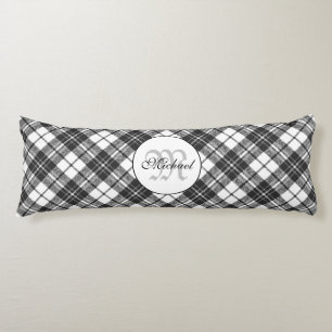 Coussins Longs Motif tartan Noël monogramme noir blanc