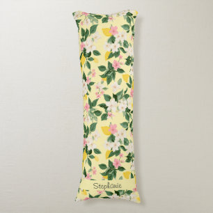 Coussins Longs Motif vintage citron et fleurs sur jaune