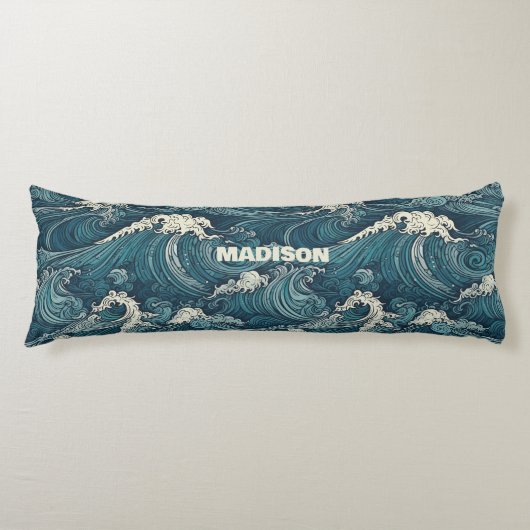 Coussins Longs Motif Waves de nom personnalisé (Devant)