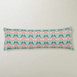 Coussins Longs Motif ZigZag Vert et Yukka Rose Pêche